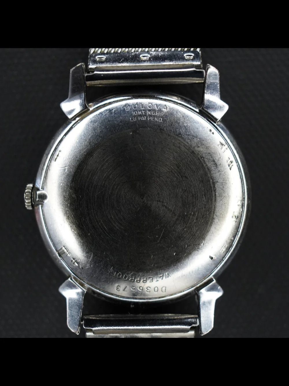 Vintage 1959 Bulova 23 Jewels Manual Wind Black Dial 10KT RGP Waterproof Watch